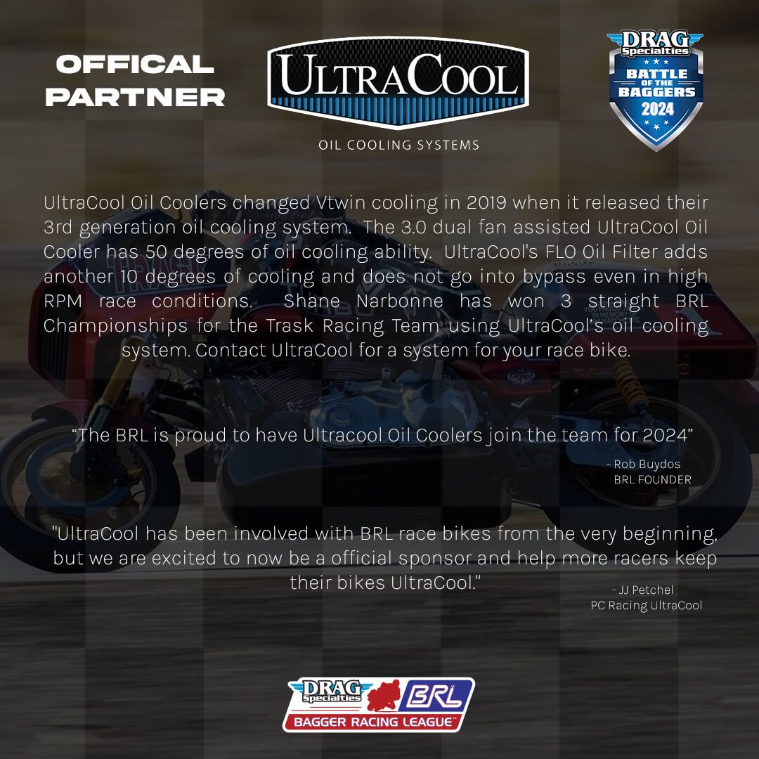 Bagger Racing League Accelerates with Ultracool Oil Coolers as Official Partner for the “Battle of the Baggers” 2024 Season