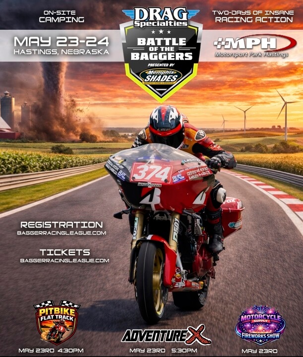 Tickets On Sale Now for the Drag Specialties Bagger Racing League Battle of the Baggers at Motorsport Park Hastings